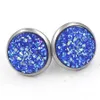 패션 12Colors 라운드 12mm 수지 Druzy Drusy 귀걸이 여성 쥬얼리를위한 스테인레스 스틸 귀걸이 수제 스터드