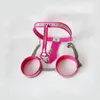 Newest Female Chastity Device BDSM suit Male T-type Chastity Belt+Thigh Cuffs +butt plug+Virgina sex toys J1152