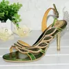Vert strass femmes sandales talon aiguille mariage mariée formelle talons hauts chaussures de demoiselle d'honneur grande taille chaussures habillées d'été ouvert T2772