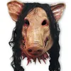 Horror Halloween Mask Saw 3 Pig Mask z czarnymi włosami Dorośli pełna twarz Animal Lateks Maski Horror Maskarada Kostium z włosami 5240844