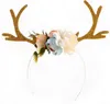 Femmes Filles Fleur Couronne Bâtons De Cheveux Deer Antler Oreilles Fleur Bandeau Bandeau Costume De Fête De Noël Bandeaux Anniversaire Chapeaux Faits À La Main