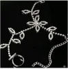 Ladies Leaf Hand Back Chain Anklet Claw Rhinestone Armband Ring One-Piece Kedjor Brudbröllop Tillbehör