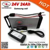 Rainproof 7S8P 24V Li Ion Battery Pack 24Ah 24V Electric Bike Lithium Battery use in 18650 Samsung Cells with BMS for 700W Motor