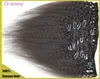 7 pçs/conjunto 100% Mongol Humano Remy Kinky Clip reto ins cor natural 12-26 polegadas extensões de cabelo humano virgem G-EASY