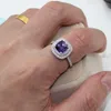 Biżuteria Nicea Emerald Cut 8mm Amethyst Diodique 925 Sterling Silver Wypełniony Dla Kobiet Zaręczyny Obrączka Rozmiar 5-11 Prezent