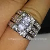 Size 5/6/7/8/9/10 Retro Jewelry 14kt white gold filled topaz Pear cut Simulated Diamond Women Wedding Ring set (3in 1) gift with box