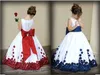 Flower Girl Dresses With Red and White Bow Knot Rose Taffeta Ball Gown Jewel Halsring Little Girl Party Pageant Gowns Fall New275a