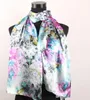 1pcs Fuchsia Pony Grey Silver Yellow Scarf Peacock Feathers Women's Fashion Satin Oil Painting Long Wrap Shawl Beach Silk 160X50cm