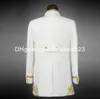 Ny ankomst Groom Tuxedos White med guldbroderiets kostym Groomsmen Mens bröllopsdräkter Prom Suits Jacket Pants Vest G341L