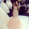 Quinceanera jurken met strapless kralen pailletten Mermaid prom jurken avondkleding lange tule mousserende feestjurken