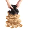 Ombre Brasiliana Dell'onda Del Corpo Vergine Capelli Lisci Biondi Chiusura Del Merletto Con Fasci 1B27 Ombre Capelli Umani Bundle Chiusura Del Merletto7580209