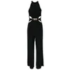 Wholesale-2015 Fashion Sleeveless Sexy Jumpsuit Summer Black High Waist Hollow Out Long Jumpsuits Female Overalls With Belt HO659134