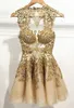 Fashionable Cocktail Dresses Gold Applique A Line Homecoming Dresses Crew Neck Sleeveless Zip Back Mini Length Tulle Short Prom Go5958727