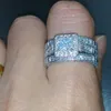 Size5 6 7 8 9 10 Retro Vintage Princess Cut Jewelry 10KT white gold filled GF whitr topaz Women Wedding Bridal Ring set g316N