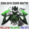 New aftermarket parts for SUZUKI GSX-R750 GSX-R600 2008 2009 2010 green flames in black fairings K8 K9 GSXR600/750 08-10 fairing kit KS56