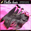 Brazilian Human Hair Weave com fecho de laço de bases de seda (3.5x4) Sedosa cor natural em linha 4 pc lote Bellahair