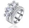 Jóias Professional Vintage do corte da princesa de prata esterlina 925 preenchido Três pedras Branco safira Simulado de casamento do diamante anel de noivado