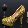 Rhinestone Women Party Prom High Heels Gold Color Fashion Bankiet Dress Buty Pageant Event Buty 10 cm Wedding Bridal Shoes