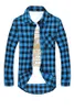 Printemps automne hommes jeune adulte décontracté Plaid boutonné à manches longues col rabattu coupe ajustée petit haut M-3XL