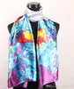 1pcs Silver Color Red Gold Flowers Turquoise Purple Leaves Scarves Women's Fashion Satin Oil Painting Long Wrap Shawl Beach Silk Scarf 160X50cm