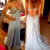 2016 Laatste Sexy Sweetheart Blue Prom-jurken feestjurken met strass Crystal Avondjurken voor afstuderen Vestido Longo Chiffon