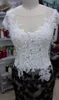 Czarno -białe sukienki na studniówkę nagie podszewka 2015 Prawdziwa koronkowa syrenka Sheer Crew Dekolt Rękawy koraliki Sieknięcie Pociąg Evening Suknie D9038993