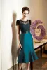 Black Lace Short Sleeves Formal Party Gowns with Sash Jewel Neck Zipper Back Mermaid Prom Dresses5701770