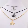 3 Farben wählen Mode Punk Hip-Hop-Stil Edelstahl Freimaurersymbole Anhänger Halskette Silber Gold Schwarz 3 mm 24 Zoll Boxkette für Herren