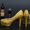 Rhinestone Mulheres Party Prom Hap Heels Gold Color Fashion Banquet Sapatos Sapatos de concurso de concurso Sapatos de noiva 10cm Casamento 6112377