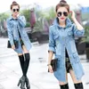 Venta al por mayor- AISGWBSJ Tallas grandes Denim Slim Coat Jean Chaquetas Casual Mujer Abrigo largo Abrigos de un solo pecho YX8883