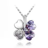 Clover Necklaces Silver Plated Chain Crystal Necklace Heart Lucky Four Leaf Clover Pendant Necklaces