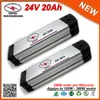 Oplaadbare 24V Li ION-batterij 20Ah Ebike zilveren vis type lithiumbatterij voor 360W elektrische fiets fiets in 15A BMS