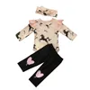 Lindo 2018 Conjunto de ropa de bebé Mameluco de unicornio de manga larga + Pantalones en forma de corazón + Diadema 3PCS Traje de bebé de algodón Ropa infantil Ropa para niños