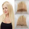 Menselijk haar stuk klasse 8A 13 "x 4" #613 maagd Braziliaans haar steil blond kant frontale sluiting Zwitserse kant gebleekte knopen