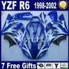 Fairings Set för Yamaha YZF600 98 99 00 01 02 Svart Blå Gå !!!!! Skräddarsy Fairing Kit YZF R6 YZF-R6 1998-2002 YZF 600 GG10