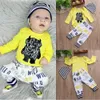 Baby Boy Clothes 2018 Newborn Baby Clothing Set Infant Long Sleeve Bear Letter Printed Yellow Romper + Pants + Hat 3Pcs Boys Clothing Set