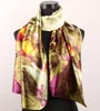 1pcs Green Leaves Plum Gold Flowers Women's Fashion Satin Oil Painting Long Wrap Shawl Beach Silk Scarf 160X50cm
