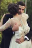 3/4 Long Sleeve Cheap Vestios De Marriage Wedding Dresses Sheer Saudi Arabia Lace Appliques Arabic Wedding Gowns with Button Back