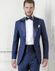 Bleu foncé Groom Tuexdos Custom Made Slim Fit Groomsmen Hommes Costumes De Mariage Bal Occasion Formelle Tuxedos (Veste + Pantalon + Noeud Papillon + Ceinture)