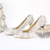 Pointed Toe High Heels For Wedding Party Rhinestone Covered Bridal Dress Shoes Stiletto Heel Banquet Pumps White Pink Red Color