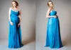 Prom klänning för gravida kvinnor moderskap kväll klänningar blå chiffong pärlstav o-neck en linje full längd vestidos de festa formell