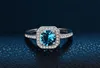 YHAMNI Luxe 1ct 6mm Natuurlijke Blauwe Edelsteen Ringen voor Vrouwen Echt 925 Sterling Zilver CZ Diamond Engagement Trouwringen KR1543150