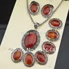 Vintage antike Silber überzogene natürliche ovale rote Achat-Stein-Ohrring-Armband-Halsketten-Frauen-Schmuck-Set A791 3pcs neue Ankunft