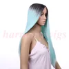 Haarperücken Lace Front Perücken Ombre Schokolade Schwarz Mintgrün 20 Zoll Glattes langes Haar für Frauen