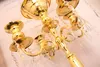 Holders H75cm * W48cm, Gold color 5 Heads Crystal Candelabra, Candle Holder, wedding Centerpiece, flower bowl Candle holder with pendants