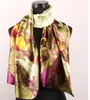 1pcs Green Leaves Plum Gold Flowers Women's Fashion Satin Oil Painting Long Wrap Shawl Beach Silk Scarf 160X50cm