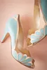 Real Blue Wedding Shoes 2016 Vintage Bridal Isabella Scalloped Heel Kattunge PU Peep Toe Custom Made Sandals Pumps Sexiga Eleganta Prom Skor