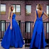 Stijlvolle eenvoudige koninklijke blauwe feestjurken prom-jurk met boog open rug formele avondjurken een lijn taffeta moderne vrouwen dame outfits