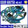 오토바이 페어링 키트 + SEAT CALL GSXR 600/750 2006 2007 SUZUKI GSX-R600 GSX-R750 06 07 K6 화이트 블루 코로나 페어링 세트 FS97