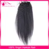 9A Mongol Kinky Em Linha Reta Cabelo Humano Com Fechamento Livre Médio Três Parte Italiano Yaki Grosso Lace Encerramento Com Bundles 4 pçs / lote